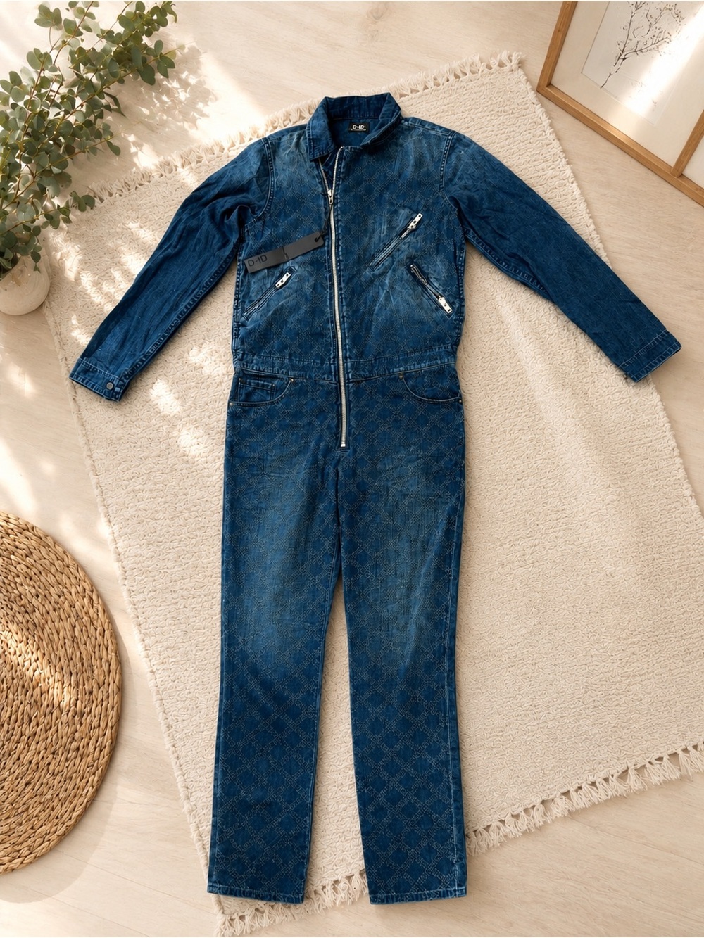 Denim Zip-Front Jumpsuit in Deep Blue - Picture 2 of 3